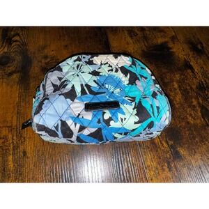 Vera Bradley Quilted Floral Cosmetic Bag Blue Green Makeup Pouch Travel Case